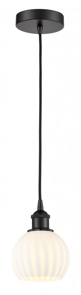 White Venetian - 1 Light - 6 inch - Matte Black - Cord Hung - Mini Pendant