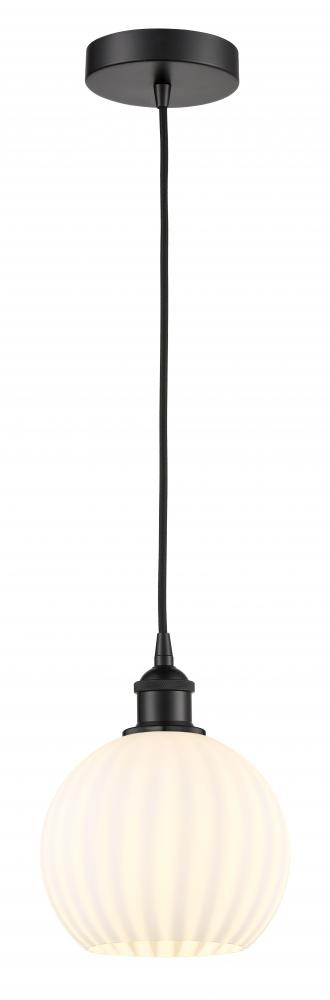 White Venetian - 1 Light - 8 inch - Matte Black - Cord Hung - Mini Pendant