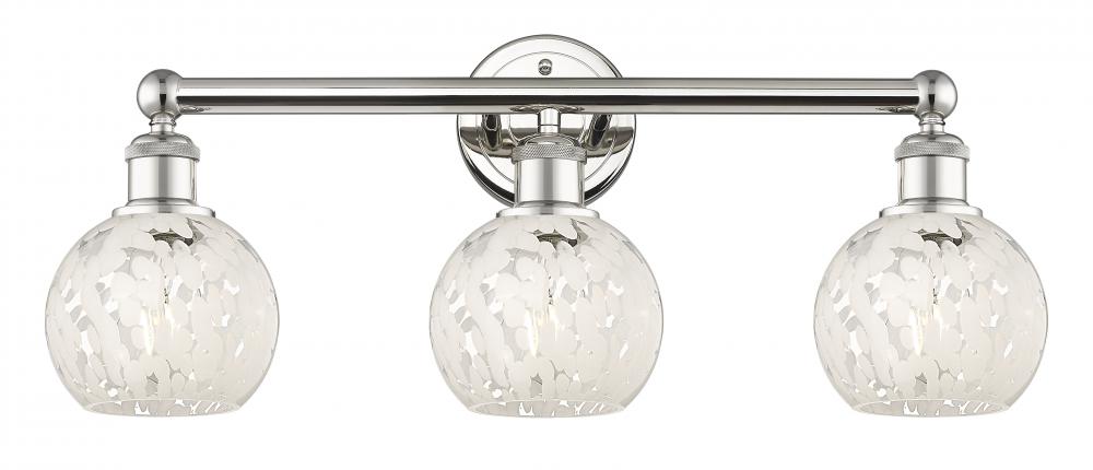 White Mouchette - 3 Light - 24 inch - Polished Nickel - Bath Vanity Light