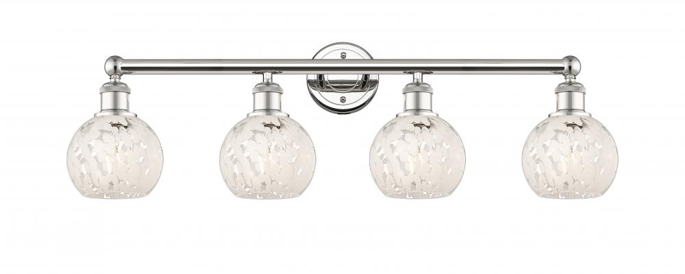 White Mouchette - 4 Light - 33 inch - Polished Nickel - Bath Vanity Light