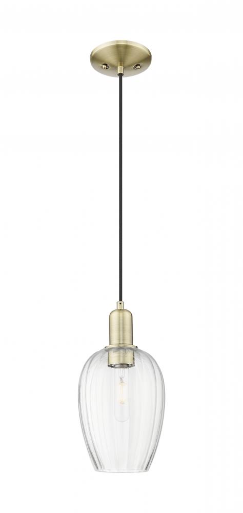 Preston Flute - 1 Light - 6 inch - Antique Brass - Cord hung - Mini Pendant