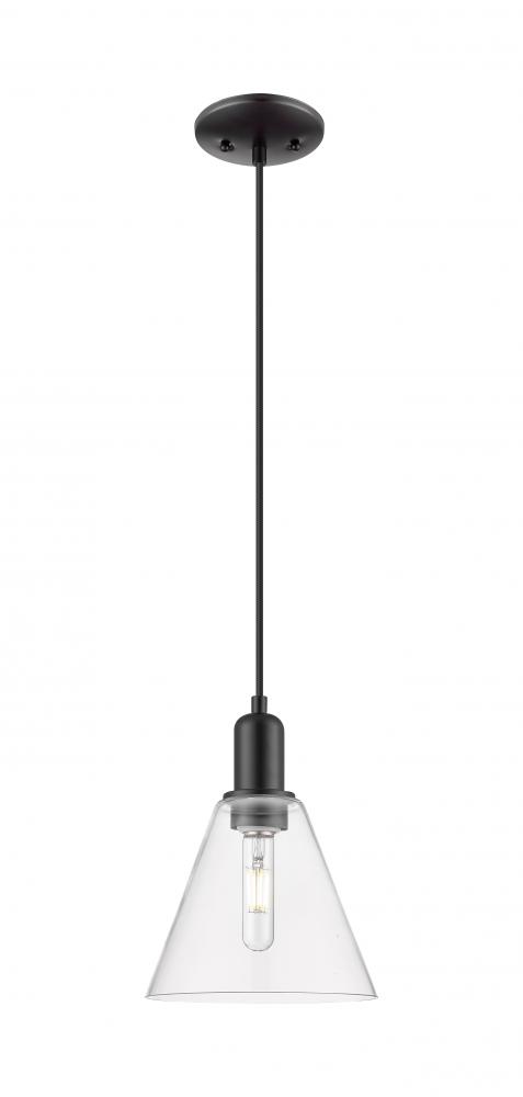 Berkshire Glass - 1 Light - 8 inch - Matte Black - Cord hung - Mini Pendant