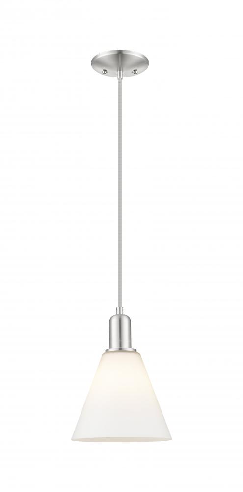 Berkshire Glass - 1 Light - 8 inch - Brushed Satin Nickel - Cord hung - Mini Pendant