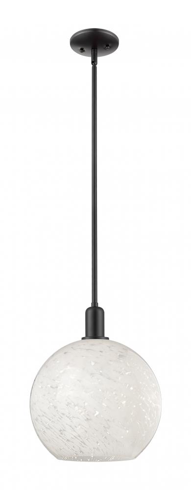 White Mouchette - 1 Light - 12 inch - Matte Black - Stem hung - Mini Pendant