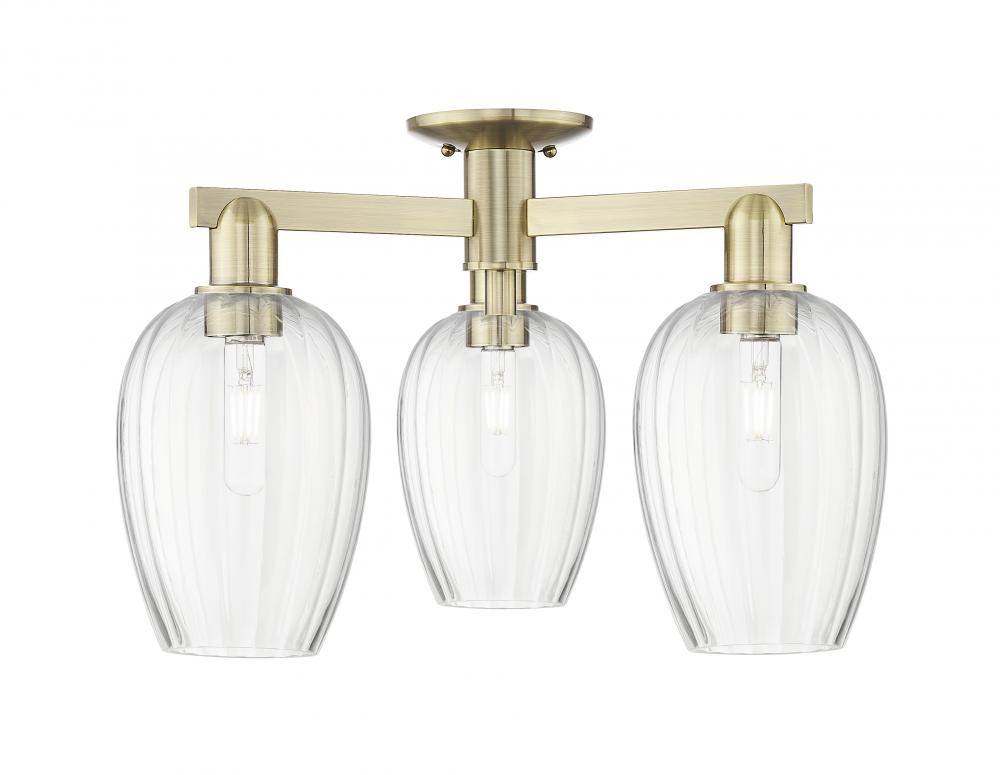 Preston Flute - 3 Light - 6 inch - Antique Brass - Semi-Flush Mount