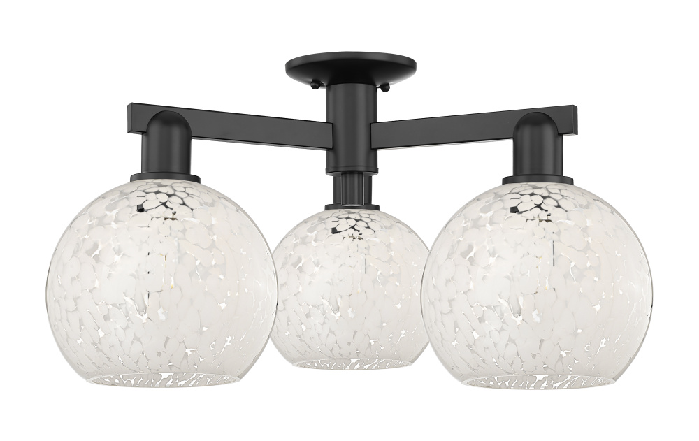 White Mouchette - 3 Light - 26 inch - Matte Black - Semi-Flush Mount