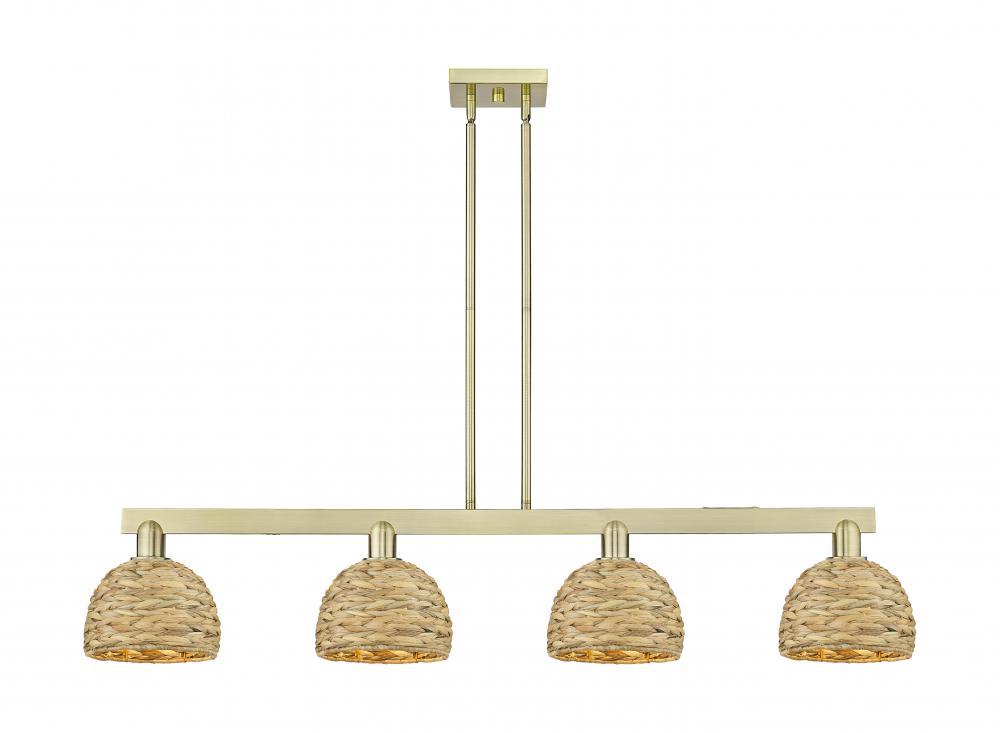 Woven Rattan - 4 Light - 51 inch - Black Antique Brass - Stem hung - Island Light