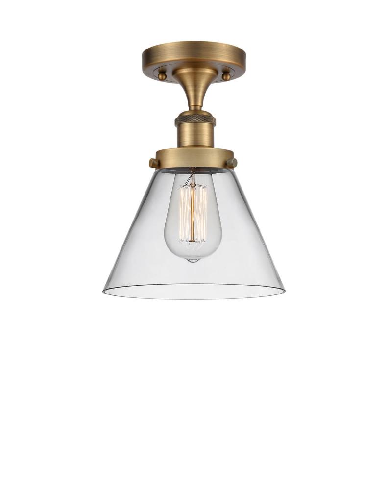 Cone - 1 Light - 8 inch - Brushed Brass - Semi-Flush Mount