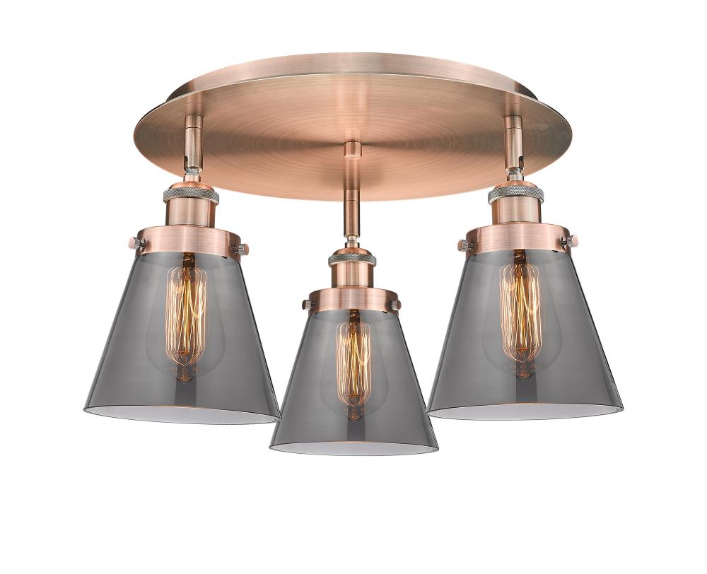 Cone - 3 Light - 18 inch - Antique Copper - Flush Mount