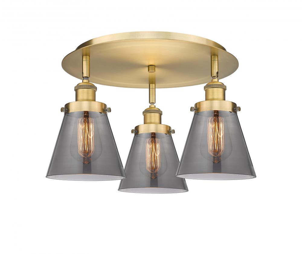 Cone - 3 Light - 18 inch - Brushed Brass - Flush Mount