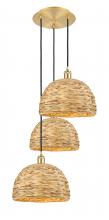 Innovations Lighting 113B-3P-SG-RBD-12-NAT - Woven Rattan - 3 Light - 19 inch - Satin Gold - Cord hung - Multi Pendant