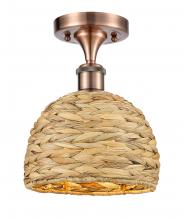 Innovations Lighting 516-1C-AC-RBD-8-NAT - Woven Rattan - 1 Light - 8 inch - Antique Copper - Semi-Flush Mount