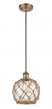 Innovations Lighting 516-1P-BB-G122-8RB - Farmhouse Rope - 1 Light - 8 inch - Brushed Brass - Cord hung - Mini Pendant