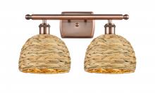 Innovations Lighting 516-2W-AC-RBD-8-NAT - Woven Rattan - 2 Light - 18 inch - Antique Copper - Bath Vanity Light