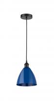 Innovations Lighting 616-1P-BK-MBD-75-BL - Plymouth - 1 Light - 8 inch - Matte Black - Cord hung - Mini Pendant