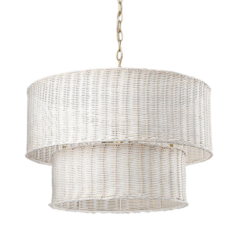 Erma BCB 6 Light Chandelier in Brushed Champagne Bronze with White Wicker Shade