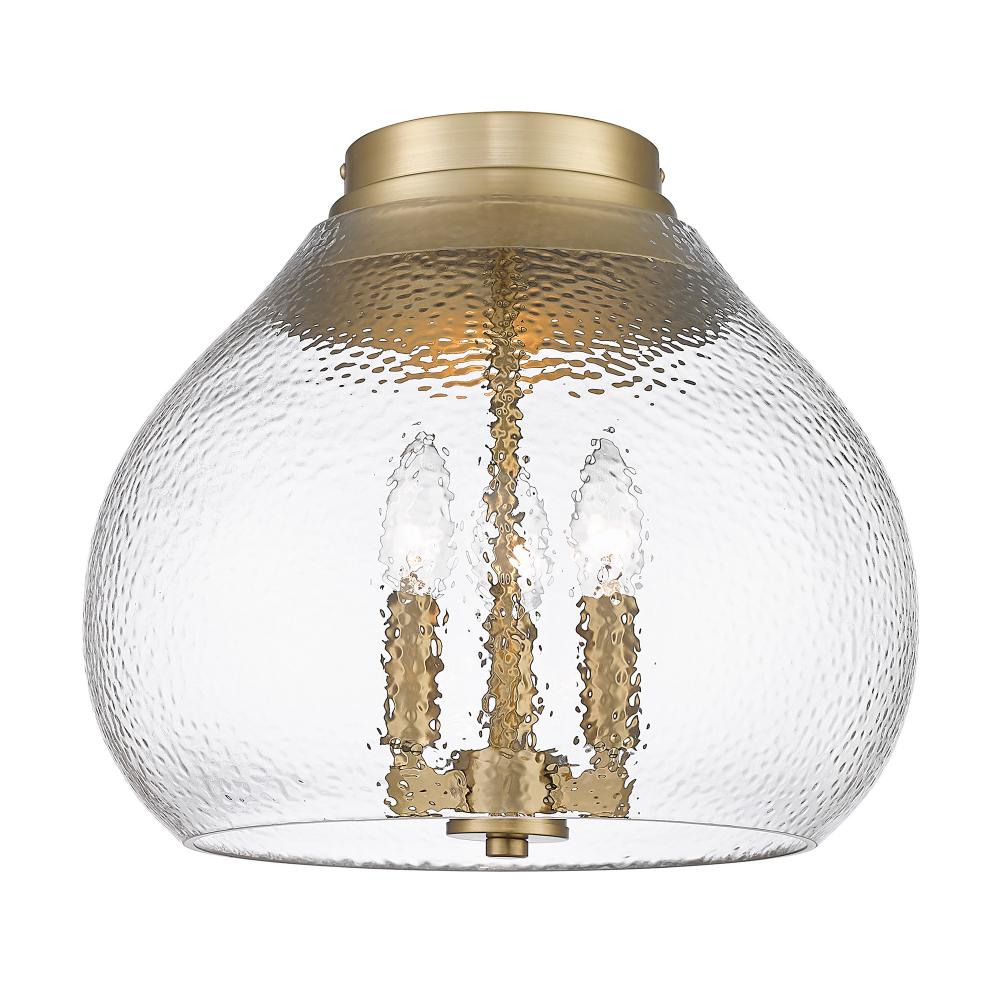 Ariella BCB 3 Light Flush Mount in Brushed Champagne Bronze with Hammered Clear Glass Shade