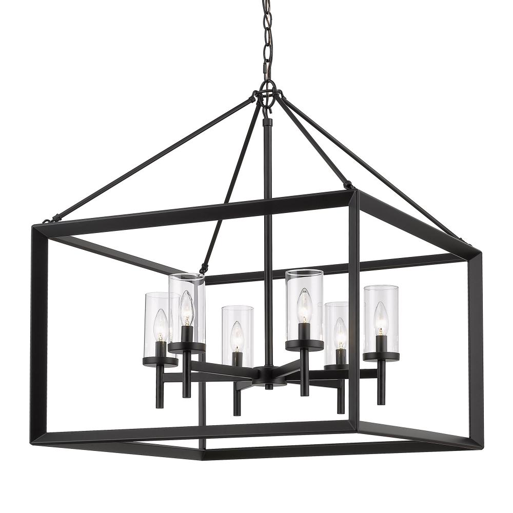 Smyth 6 Light Chandelier in Matte Black with Clear Glass Shades