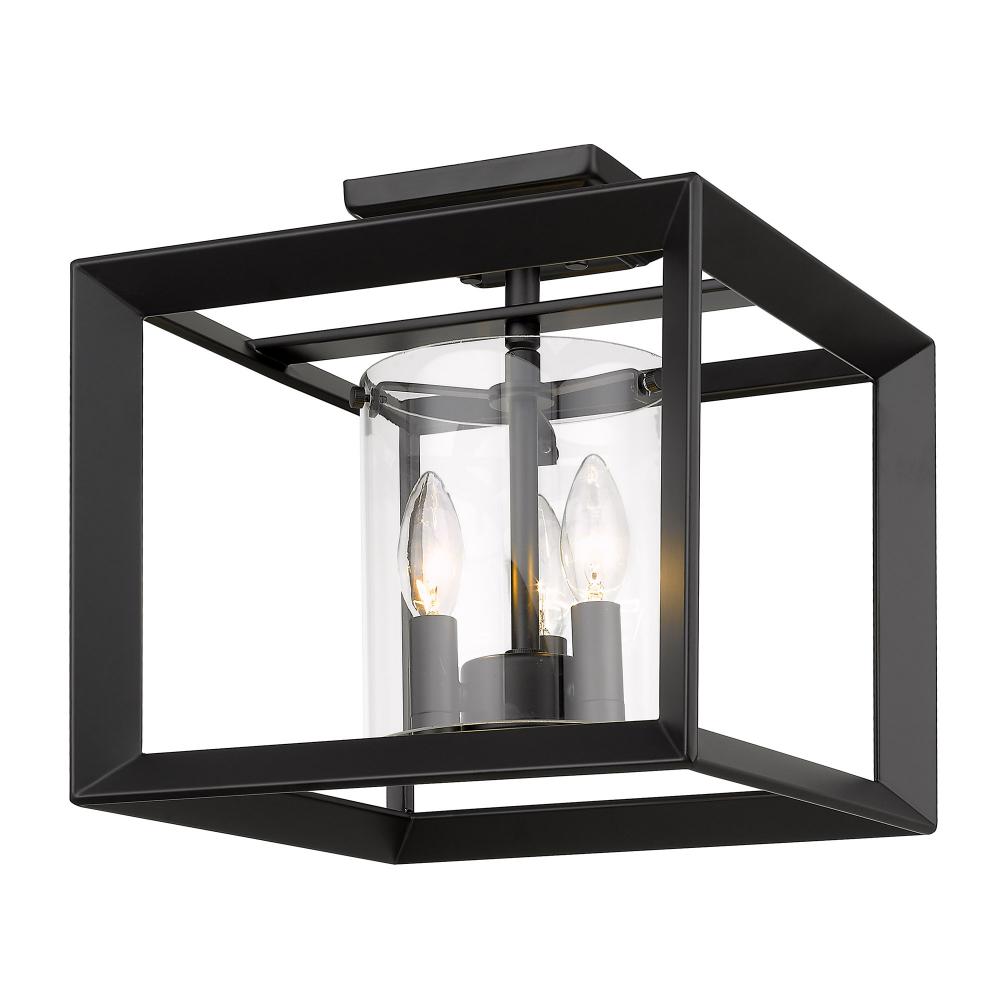 Smyth 12" Semi-Flush in Matte Black with Clear Glass Shades