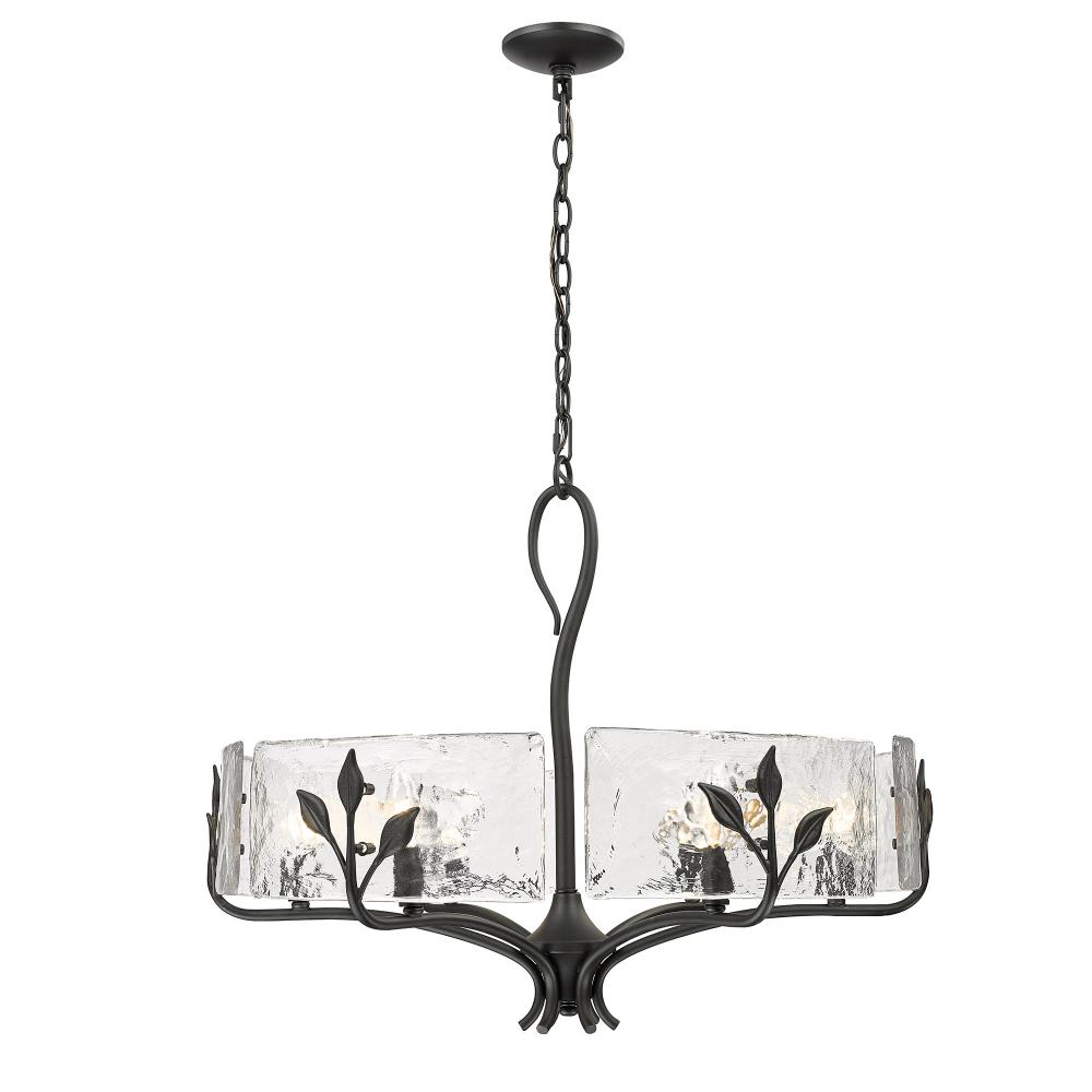 Calla 6 Light Chandelier in Natural Black with Hammered Water Glass Shade