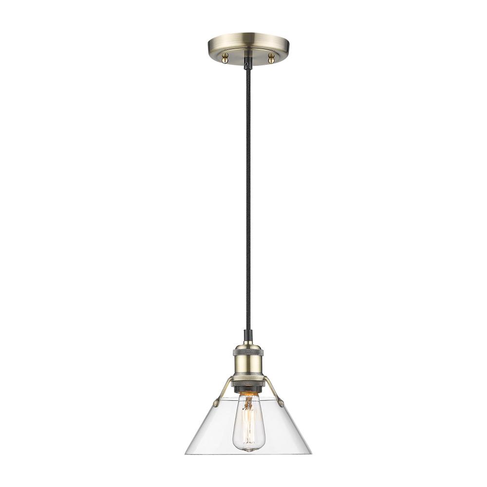 Orwell 7.5" Wide Small Pendant in Aged Brass with Clear Glass