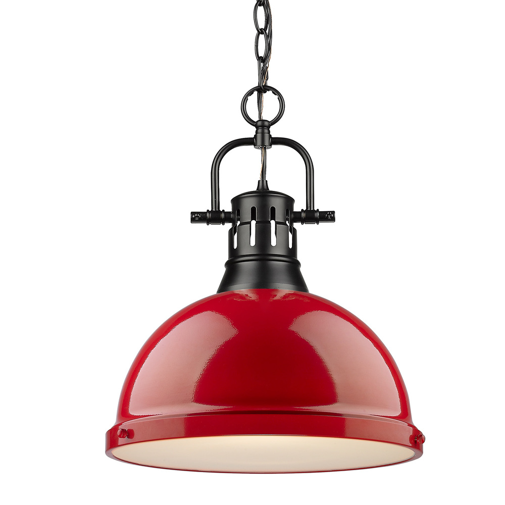 Duncan 1 Light Pendant with Chain in Matte Black with a Red Shade