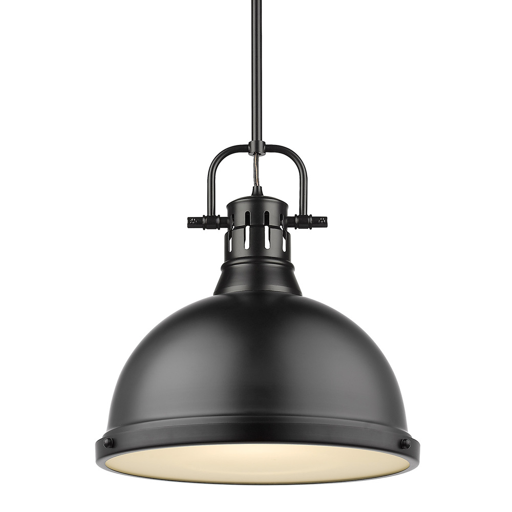 Duncan 1 Light Pendant with Rod in Matte Black with a Matte Black Shade