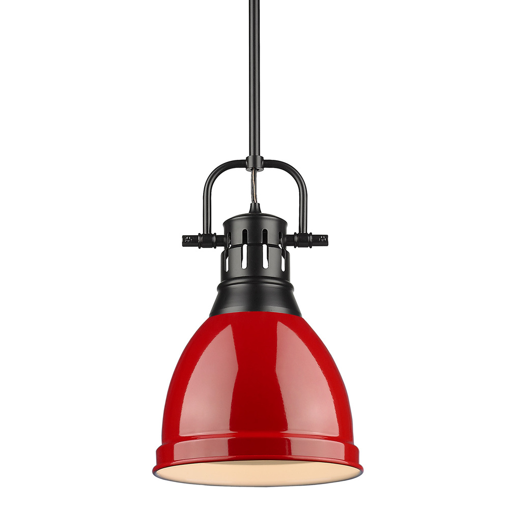 Duncan Small Pendant with Rod in Matte Black with a Red Shade