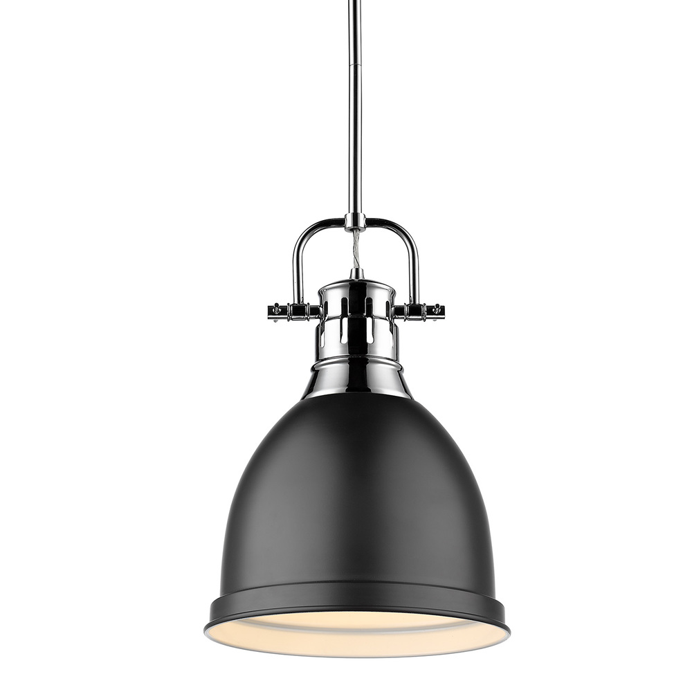 Duncan Small Pendant with Rod in Chrome with a Matte Black Shade