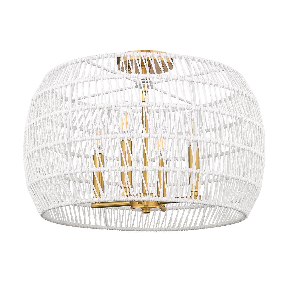 Ellie 6 Light Semi-Flush in Modern Brushed Gold with Bleached White Raphia Rope Shade