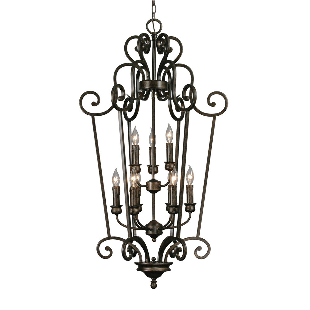 Heartwood 2 Tier - 9 Light Caged Foyer in Burnt Sienna with Drip Candlesticks