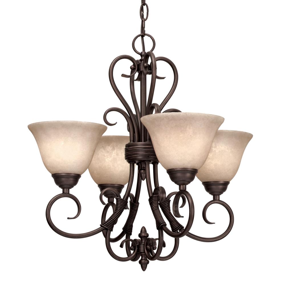 Homestead 4 Light Mini Chandelier in Rubbed Bronze with Tea Stone Glass