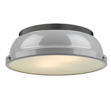 Golden 3602-14 BLK-GY - Duncan 14" Flush Mount in Matte Black with a Gray Shade