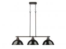 Golden 3602-3LP RBZ-BK - Duncan Small Pendant with Rod in Rubbed Bronze with Clear Glass