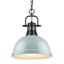 Golden 3602-L BLK-SF - Duncan 1 Light Pendant with Chain in Matte Black with a Seafoam Shade