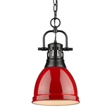 Golden 3602-S BLK-RD - Duncan Small Pendant with Chain in Matte Black with a Red Shade