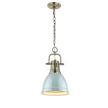Golden 3602-S AB-SF - Duncan Small Pendant with Chain in Aged Brass with Seafoam