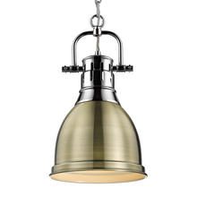 Golden 3602-S CH-AB - Duncan Small Pendant with Chain in Chrome with Aged Brass