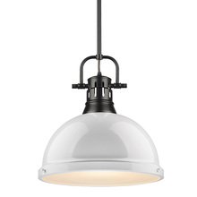 Golden 3604-L BLK-WH - Duncan 1 Light Pendant with Rod in Matte Black with a White Shade
