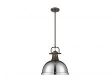 Golden 3604-L RBZ-CH - Duncan 1-Light Pendant with Rod in Rubbed Bronze with Chrome