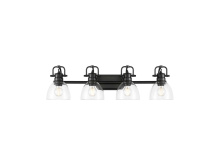 Golden 3602-BA4 BLK-CLR - Duncan 4-Light Bath Vanity in Matte Black with Clear Glass