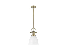 Golden 3604-S AB-WHT - Duncan Small Pendant with Rod in Aged Brass with Matte White