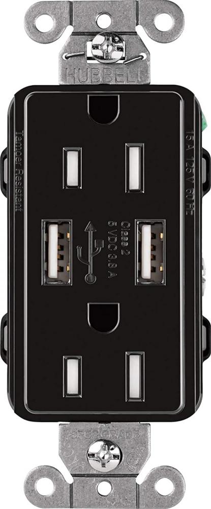 CA 15A USB TAMPER RESIST BLACK