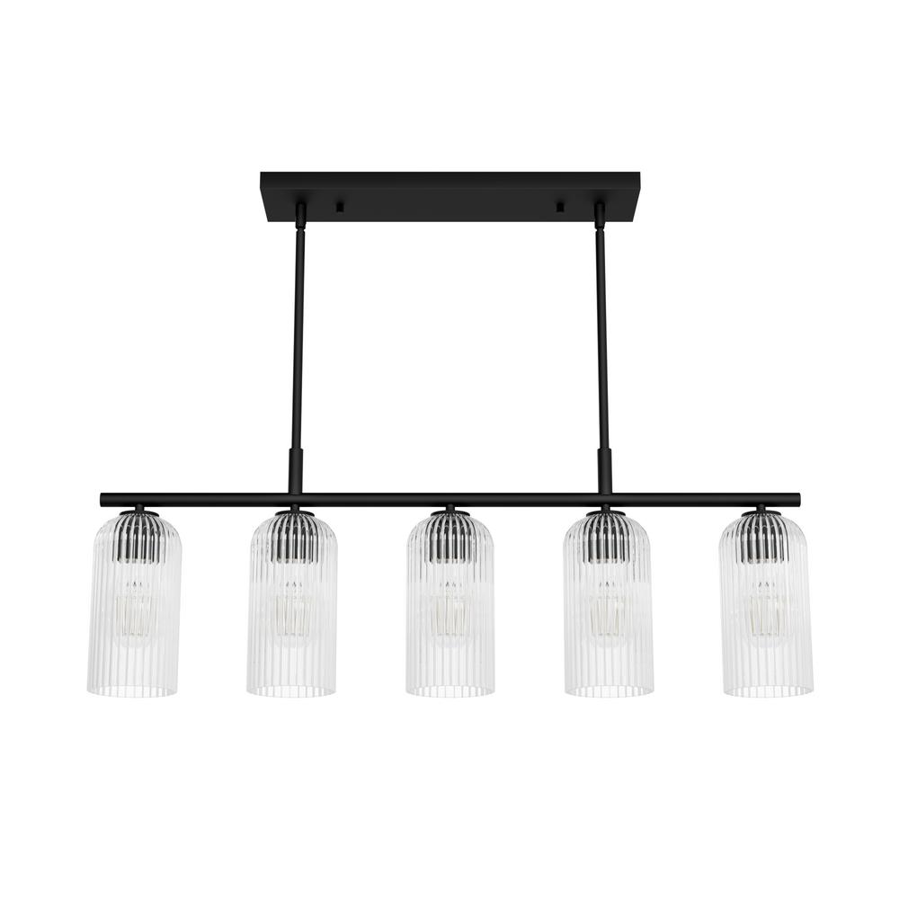 Hunter Beverly Glen Matte Black with Clear Glass 5 Light Chandelier Ceiling Light Fixture