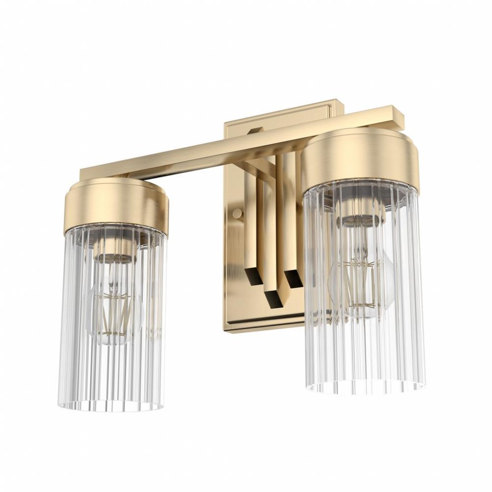 Hunter Gatz Alturas Gold with Clear Glass 2 Light Bathroom Vanity Wall Light Fixture