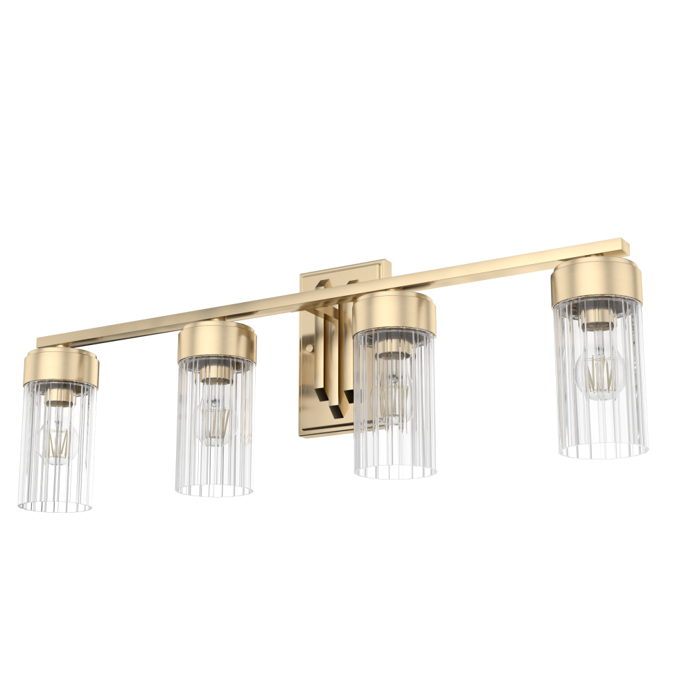 Hunter Gatz Alturas Gold with Clear Glass 4 Light Bathroom Vanity Wall Light Fixture