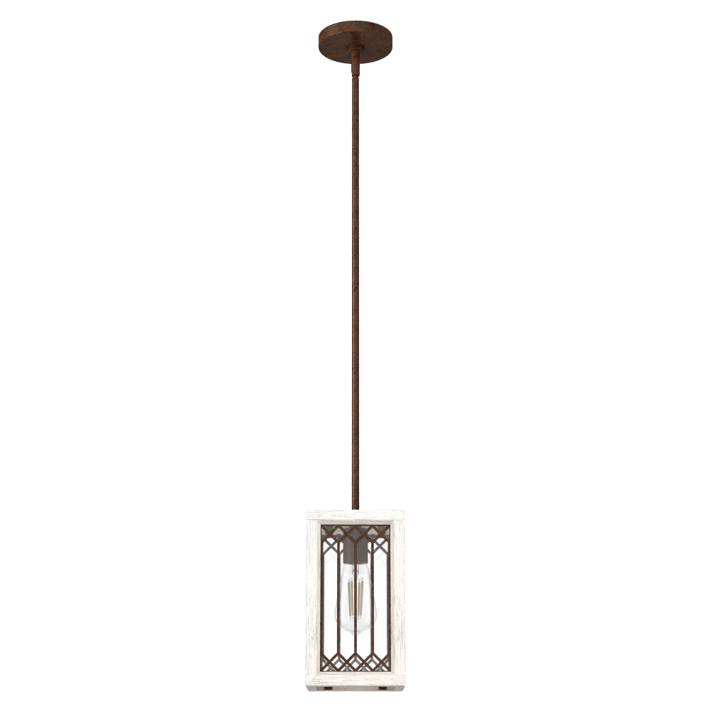 Hunter Chevron Textured Rust and Distressed White with Seeded Glass 1 Light Pendant Ceiling Light Fi