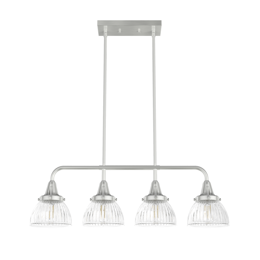 Hunter Cypress Grove Brushed Nickel with Clear Holophane Glass 4 Light Chandelier Ceiling Light Fixt