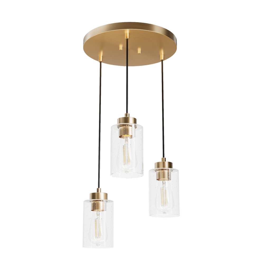 Hunter Hartland Alturas Gold with Seeded Glass 3 Light Pendant Cluster Ceiling Light Fixture