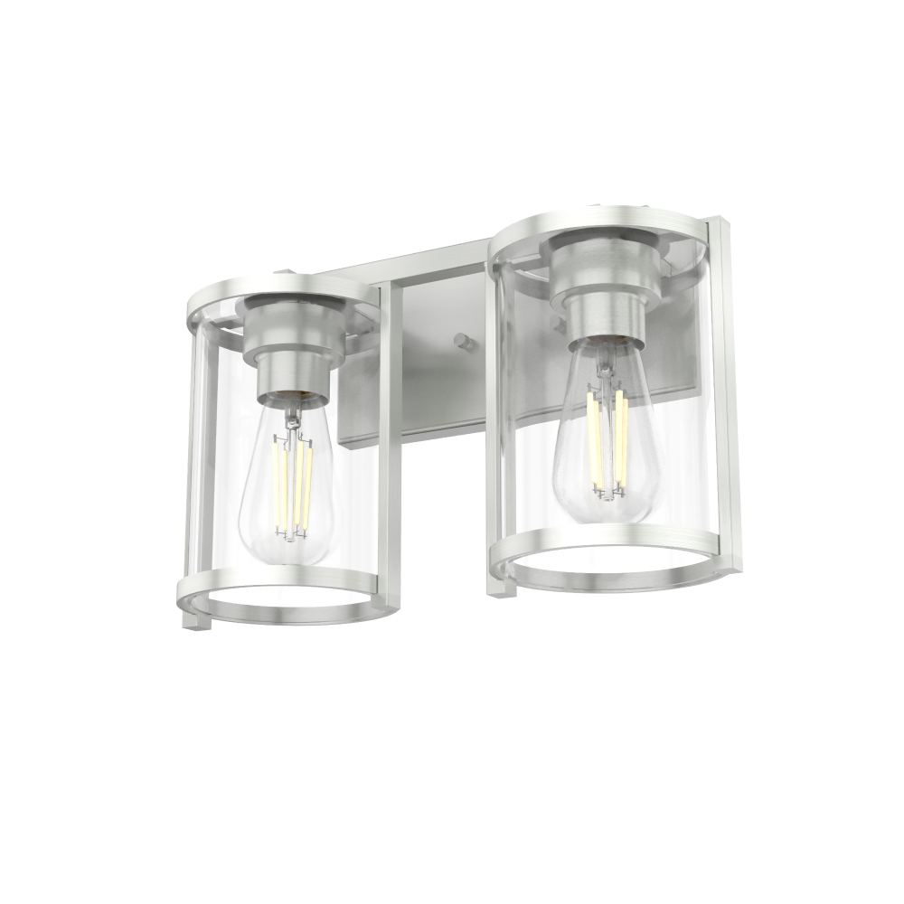 Hunter Astwood Brushed Nickel with Clear Glass 2 Light Bathroom Vanity Wall Light Fixture